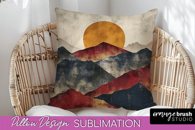 Boho Pillow Cover - Minimalist Landscape Pillow Sublimation Sublimation OrangeBrushStudio 