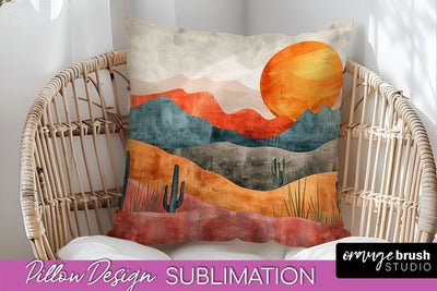 Boho Pillow Cover - Minimalist Landscape Pillow Sublimation Sublimation OrangeBrushStudio 