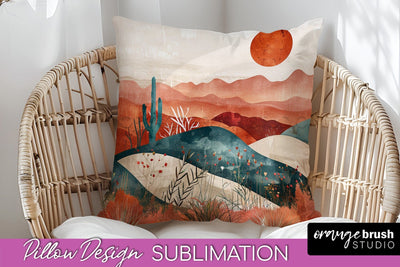 Boho Pillow Cover - Minimalist Landscape Pillow Sublimation Sublimation OrangeBrushStudio 
