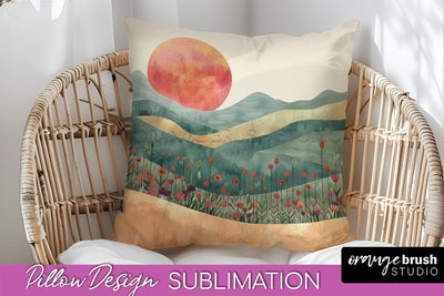 Boho Pillow Cover - Minimalist Landscape Pillow Sublimation Sublimation OrangeBrushStudio 