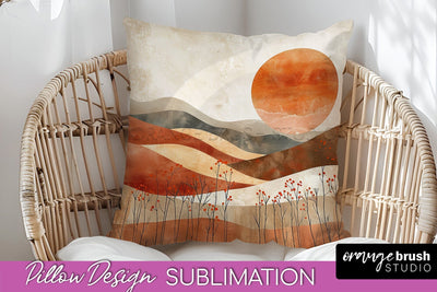 Boho Pillow Cover - Minimalist Landscape Pillow Sublimation Sublimation OrangeBrushStudio 