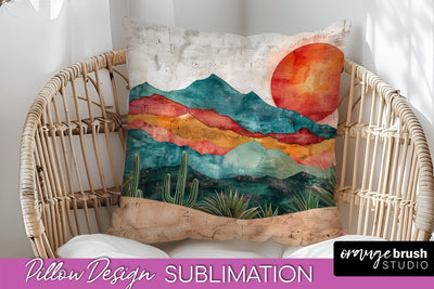 Boho Pillow Cover - Minimalist Landscape Pillow Sublimation Sublimation OrangeBrushStudio 