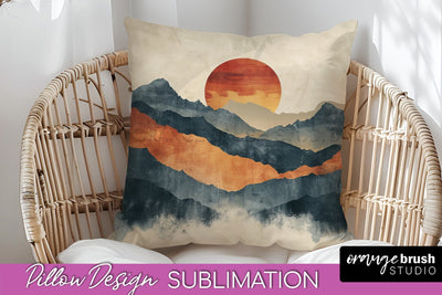 Boho Pillow Cover - Minimalist Landscape Pillow Sublimation Sublimation OrangeBrushStudio 