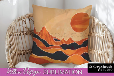 Boho Pillow Cover - Minimalist Landscape Pillow Sublimation Sublimation OrangeBrushStudio 