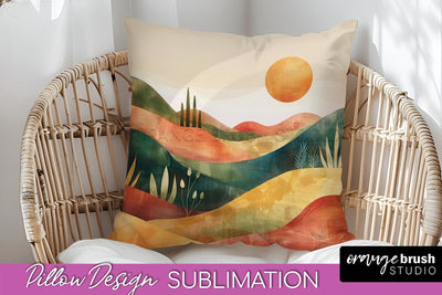 Boho Pillow Cover - Minimalist Landscape Pillow Sublimation Sublimation OrangeBrushStudio 