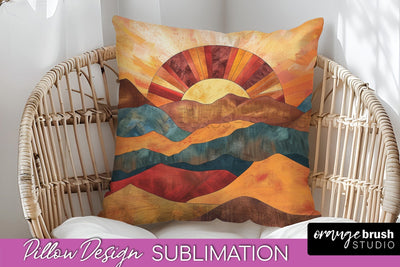 Boho Pillow Cover - Minimalist Landscape Pillow Sublimation Sublimation OrangeBrushStudio 