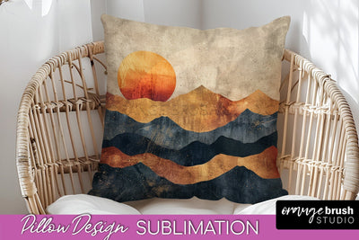 Boho Pillow Cover - Minimalist Landscape Pillow Sublimation Sublimation OrangeBrushStudio 