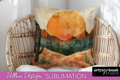 Boho Pillow Cover - Minimalist Landscape Pillow Sublimation Sublimation OrangeBrushStudio 
