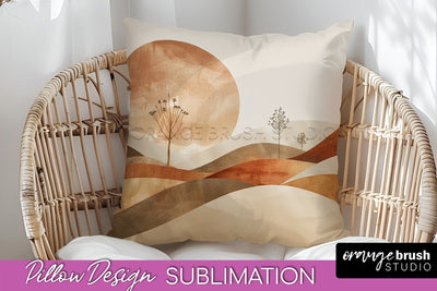Boho Pillow Cover - Minimalist Landscape Pillow Sublimation Sublimation OrangeBrushStudio 