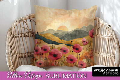 Boho Pillow Cover - Minimalist Landscape Pillow Sublimation Sublimation OrangeBrushStudio 