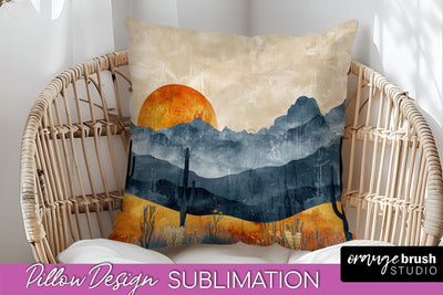 Boho Pillow Cover - Minimalist Landscape Pillow Sublimation Sublimation OrangeBrushStudio 