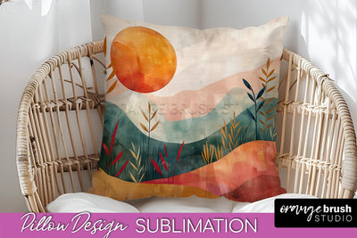 Boho Pillow Cover - Minimalist Landscape Pillow Sublimation Sublimation OrangeBrushStudio 