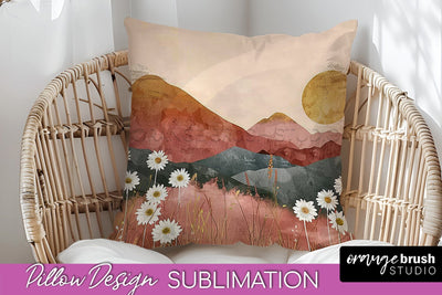 Boho Pillow Cover - Minimalist Landscape Pillow Sublimation Sublimation OrangeBrushStudio 