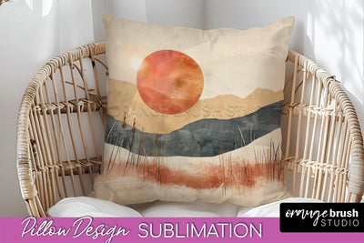 Boho Pillow Cover - Minimalist Landscape Pillow Sublimation Sublimation OrangeBrushStudio 