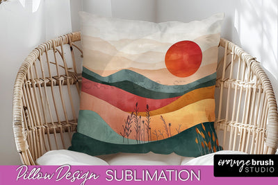 Boho Pillow Cover - Minimalist Landscape Pillow Sublimation Sublimation OrangeBrushStudio 