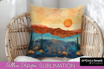 Boho Pillow Cover - Minimalist Landscape Pillow Sublimation Sublimation OrangeBrushStudio 