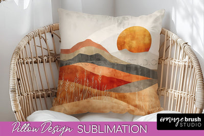 Boho Pillow Cover - Minimalist Landscape Pillow Sublimation Sublimation OrangeBrushStudio 