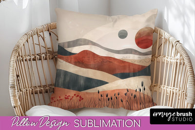 Boho Pillow Cover - Minimalist Landscape Pillow Sublimation Sublimation OrangeBrushStudio 