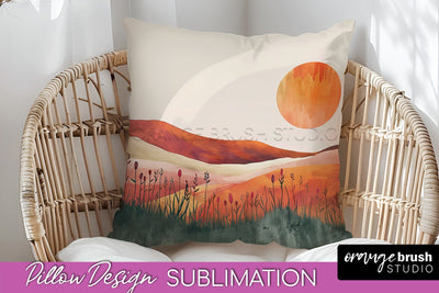Boho Pillow Cover - Minimalist Landscape Pillow Sublimation Sublimation OrangeBrushStudio 