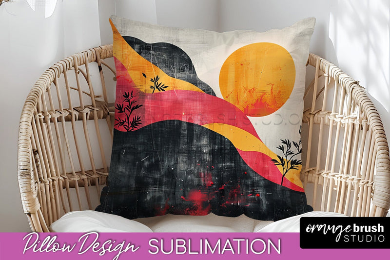 Boho Pillow Cover - Minimalist Landscape Pillow Sublimation Sublimation OrangeBrushStudio 