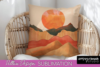 Boho Pillow Cover - Minimalist Landscape Pillow Sublimation Sublimation OrangeBrushStudio 