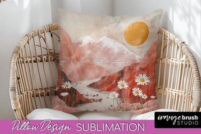 Boho Pillow Cover - Minimalist Landscape Pillow Sublimation Sublimation OrangeBrushStudio 