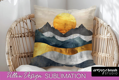 Boho Pillow Cover - Minimalist Landscape Pillow Sublimation Sublimation OrangeBrushStudio 