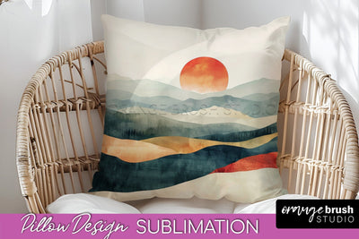 Boho Pillow Cover - Minimalist Landscape Pillow Sublimation Sublimation OrangeBrushStudio 