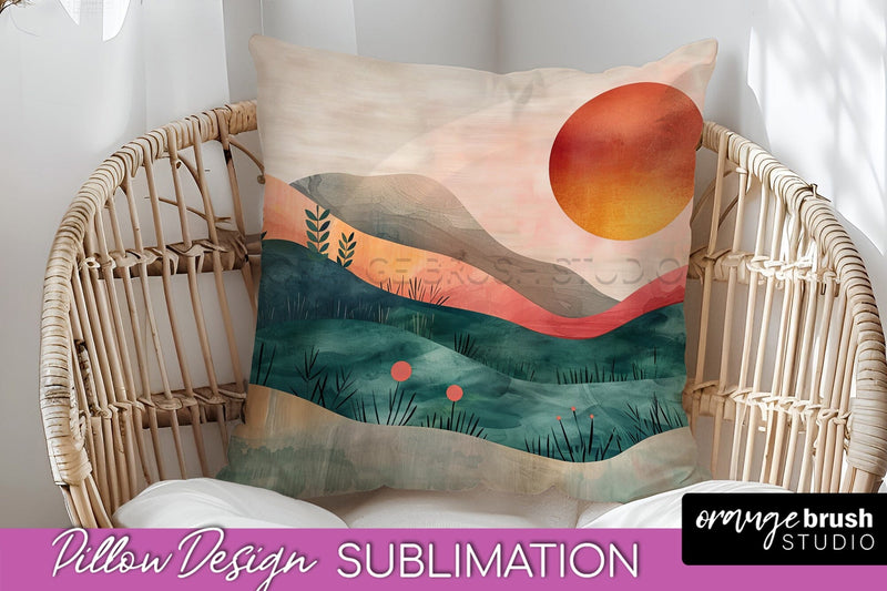 Boho Pillow Cover - Minimalist Landscape Pillow Sublimation Sublimation OrangeBrushStudio 