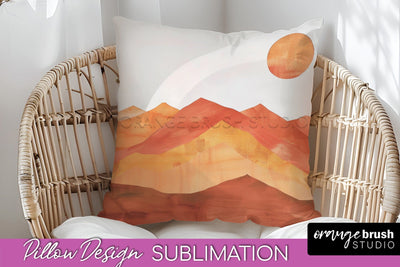 Boho Pillow Cover - Minimalist Landscape Pillow Sublimation Sublimation OrangeBrushStudio 