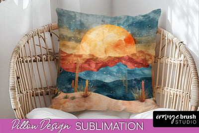 Boho Pillow Cover - Minimalist Landscape Pillow Sublimation Sublimation OrangeBrushStudio 