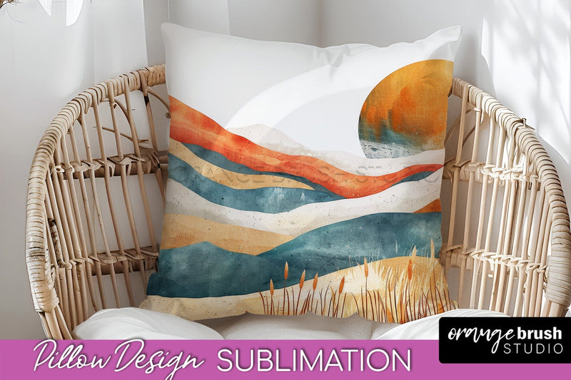 Boho Pillow Cover - Minimalist Landscape Pillow Sublimation Sublimation OrangeBrushStudio 