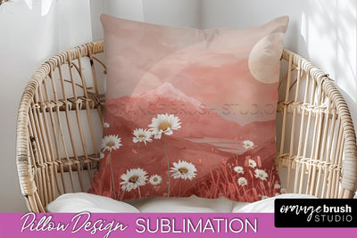 Boho Pillow Cover - Minimalist Landscape Pillow Sublimation Sublimation OrangeBrushStudio 