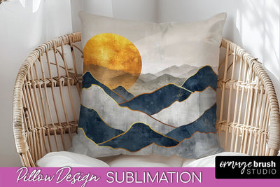 Boho Pillow Cover - Minimalist Landscape Pillow Sublimation Sublimation OrangeBrushStudio 