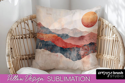 Boho Pillow Cover - Minimalist Landscape Pillow Sublimation Sublimation OrangeBrushStudio 