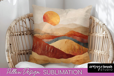 Boho Pillow Cover - Minimalist Landscape Pillow Sublimation Sublimation OrangeBrushStudio 