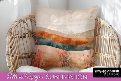 Boho Pillow Cover - Minimalist Landscape Pillow Sublimation Sublimation OrangeBrushStudio 