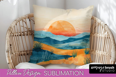 Boho Pillow Cover - Minimalist Landscape Pillow Sublimation Sublimation OrangeBrushStudio 