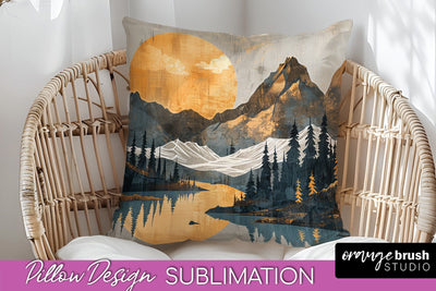 Boho Pillow Cover - Minimalist Landscape Pillow Sublimation Sublimation OrangeBrushStudio 