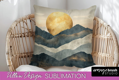 Boho Pillow Cover - Minimalist Landscape Pillow Sublimation Sublimation OrangeBrushStudio 