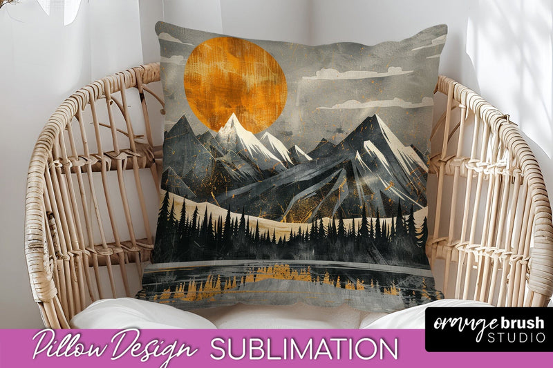 Boho Pillow Cover - Minimalist Landscape Pillow Sublimation Sublimation OrangeBrushStudio 