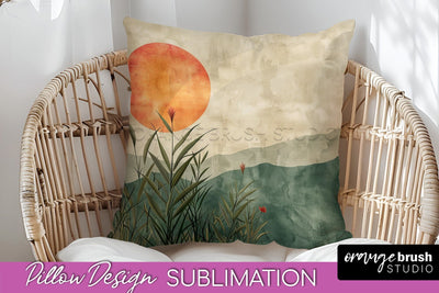 Boho Pillow Cover - Minimalist Landscape Pillow Sublimation Sublimation OrangeBrushStudio 
