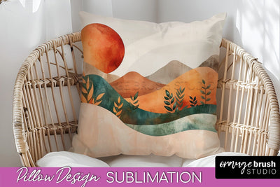 Boho Pillow Cover - Minimalist Landscape Pillow Sublimation Sublimation OrangeBrushStudio 