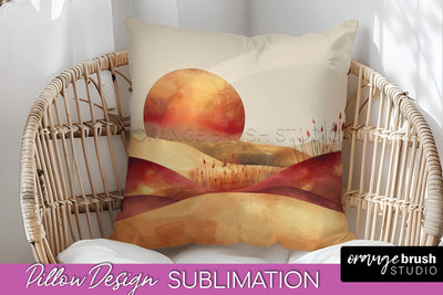 Boho Pillow Cover - Minimalist Landscape Pillow Sublimation Sublimation OrangeBrushStudio 