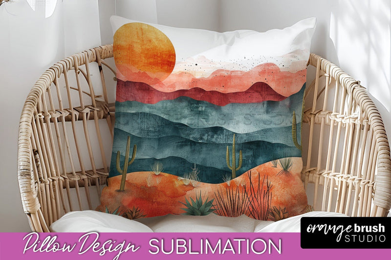 Boho Pillow Cover - Minimalist Landscape Pillow Sublimation Sublimation OrangeBrushStudio 