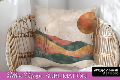 Boho Pillow Cover - Minimalist Landscape Pillow Sublimation Sublimation OrangeBrushStudio 