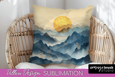 Boho Pillow Cover - Minimalist Landscape Pillow Sublimation Sublimation OrangeBrushStudio 