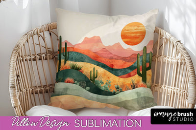 Boho Pillow Cover - Minimalist Landscape Pillow Sublimation Sublimation OrangeBrushStudio 