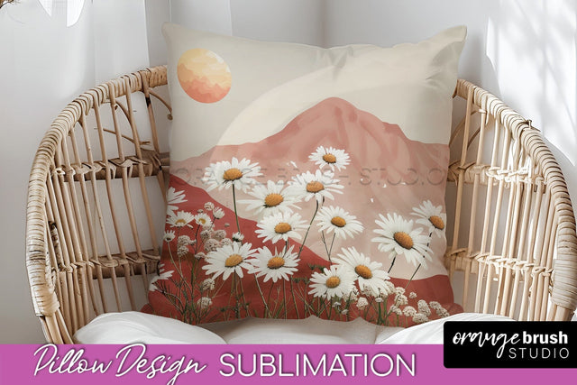 Boho Pillow Cover - Minimalist Landscape Pillow Sublimation Sublimation OrangeBrushStudio 