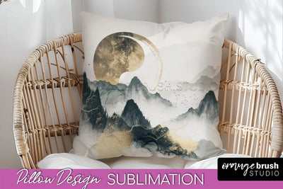 Boho Pillow Cover - Minimalist Landscape Pillow Sublimation Sublimation OrangeBrushStudio 